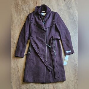 Calvin Klein wool blend 2 layer coat wine burgundy size Small new with tags